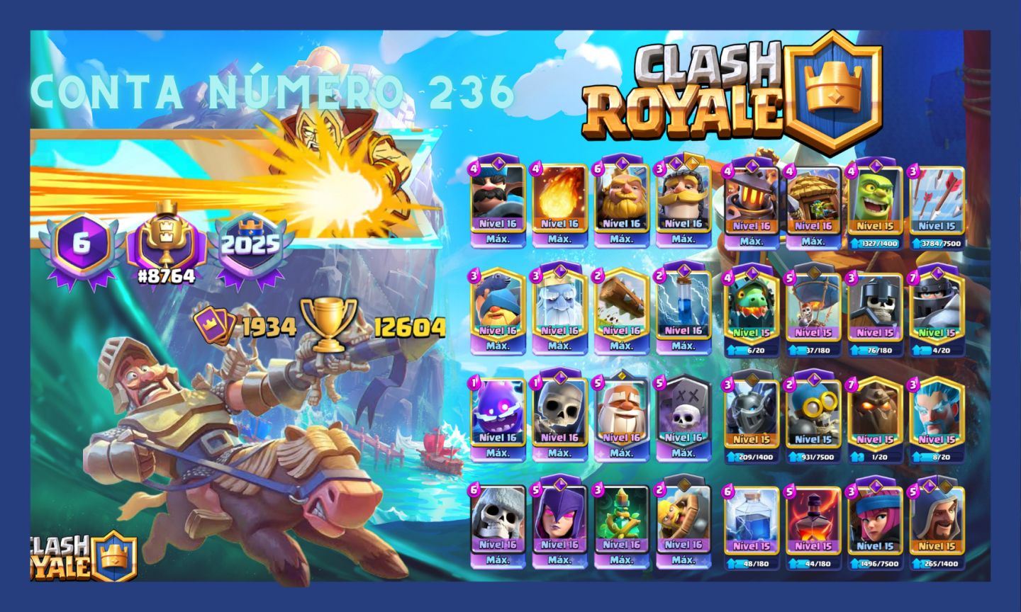 Contas de clash Royale upadas com cartas bem encaminhadas e com Vários troféus.