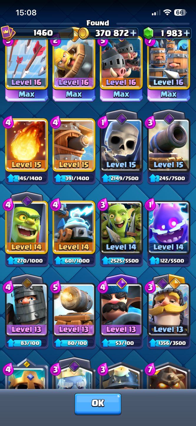 CONTA CLASH ROYALE GEMADA 14000 TROFEUS GRAND CHAMPION