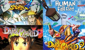 Conta PlayStation com 4 jogos: Naruto Storm 4, Human Fall Flat, Dark Cloud 1 e 2