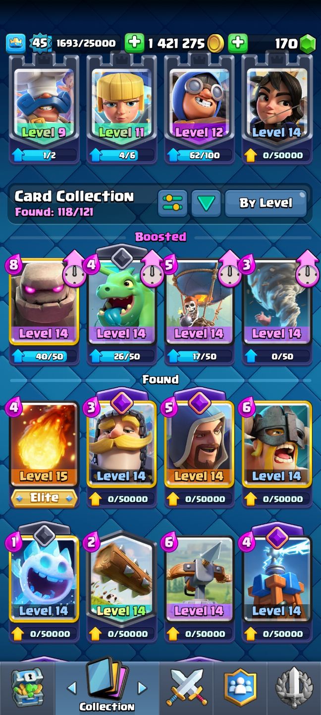 Clash Royale com muitas cartas(menos as mais recentes) muitas evoluções de tropa