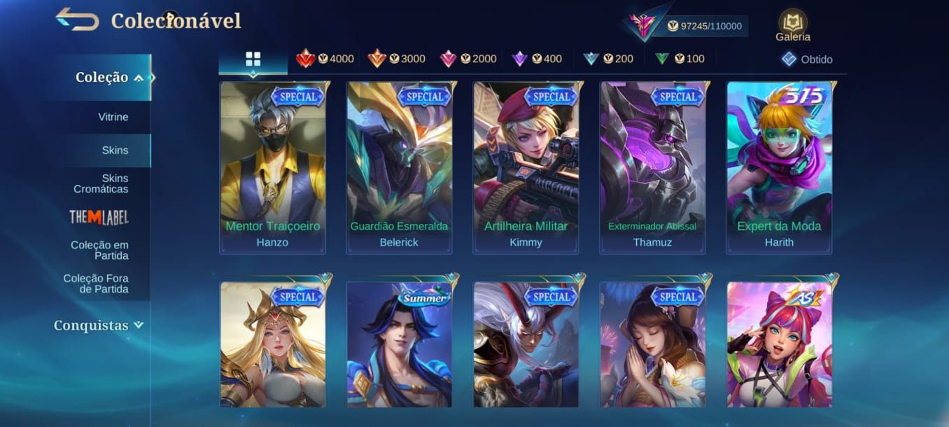 VALOR A NEGOCIAR Conta MLBB Todos os Heróis e várias skins.