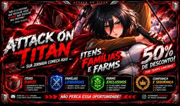 (ATACK ON TITAN REVOLUTION) FAMÍLIAS, NOVOS ÍTENS E COSMÉTICOS 50% OFF