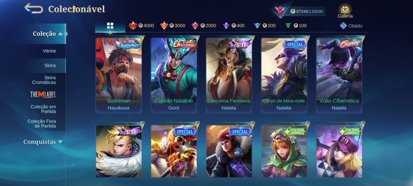 VALOR A NEGOCIAR Conta MLBB Todos os Heróis e várias skins.