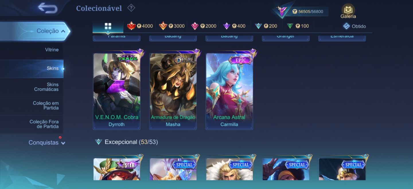 Conta Mobile Legends FULL | Todos Heróis + Skins Raras | Glória Mítica