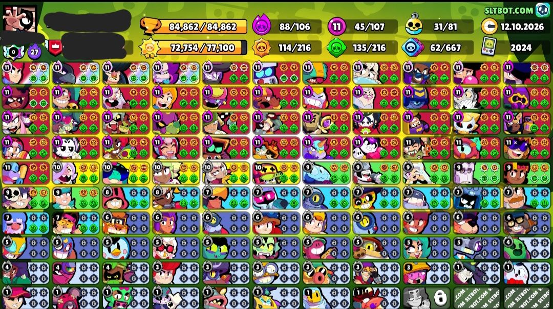 84.8k Brawl Stars 107/107 BRAWLERS 1025 GEMAS 215K GOLD || 10.6k Clash Royale