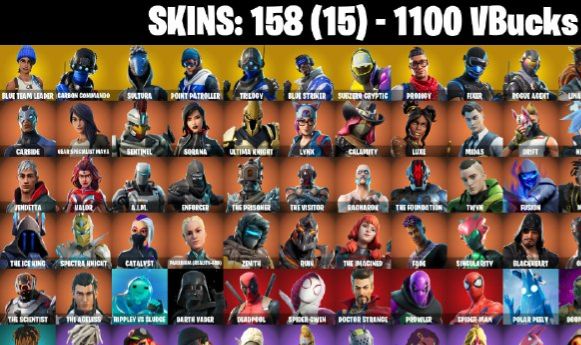 158 Skins - Blue Team Leader, Carbon Commando, Sultura, Rogue Agent, 1100 vbucks