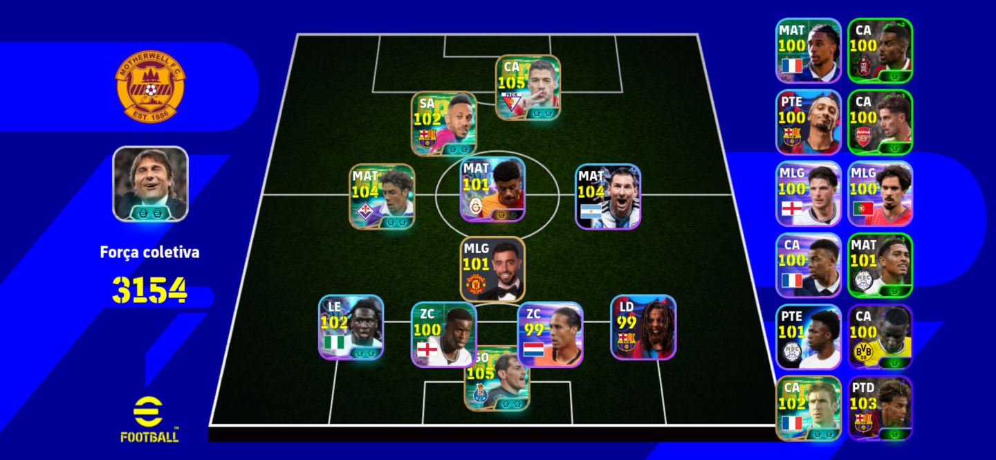 EFootball PES MOBILE | FORÇA COLETIVA 3154 | MESSI 104 + SUÁREZ 105