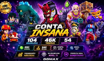 CONTA BRAWL STARS FULL 2019 | 104 BRAWLERS | 54+ HIPERCARGAS | 860 GEMAS