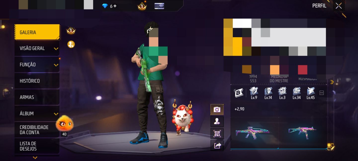 CONTA DE FREE FIRE ANGÉLICAL PARA APOSTADO FULL ROXA nv 62