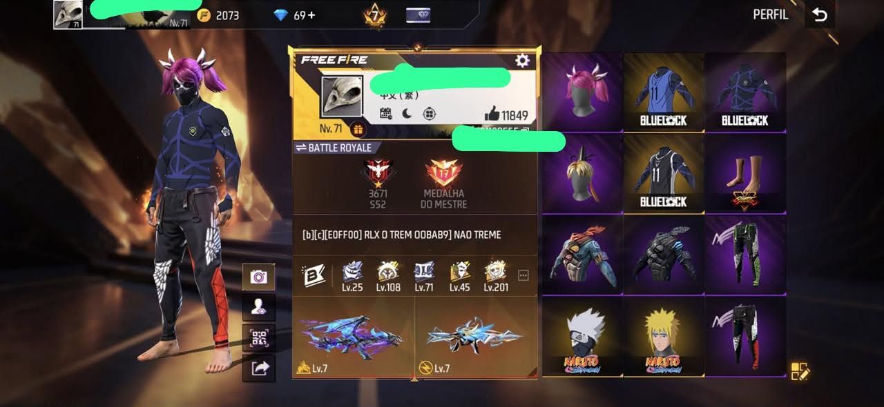 CONTA FREE FIRE PRIME 7 | 467 CALÇAS + 626 SKINS | MUITO COMPLETA