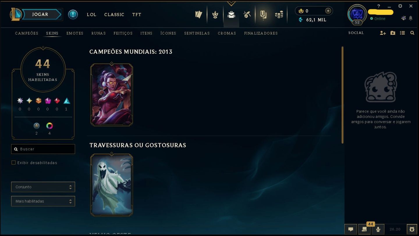 (100% SEGURA) SMURF LOL - PLATINA 2 - 62,1K EA - SKINS - FULL ACESSO