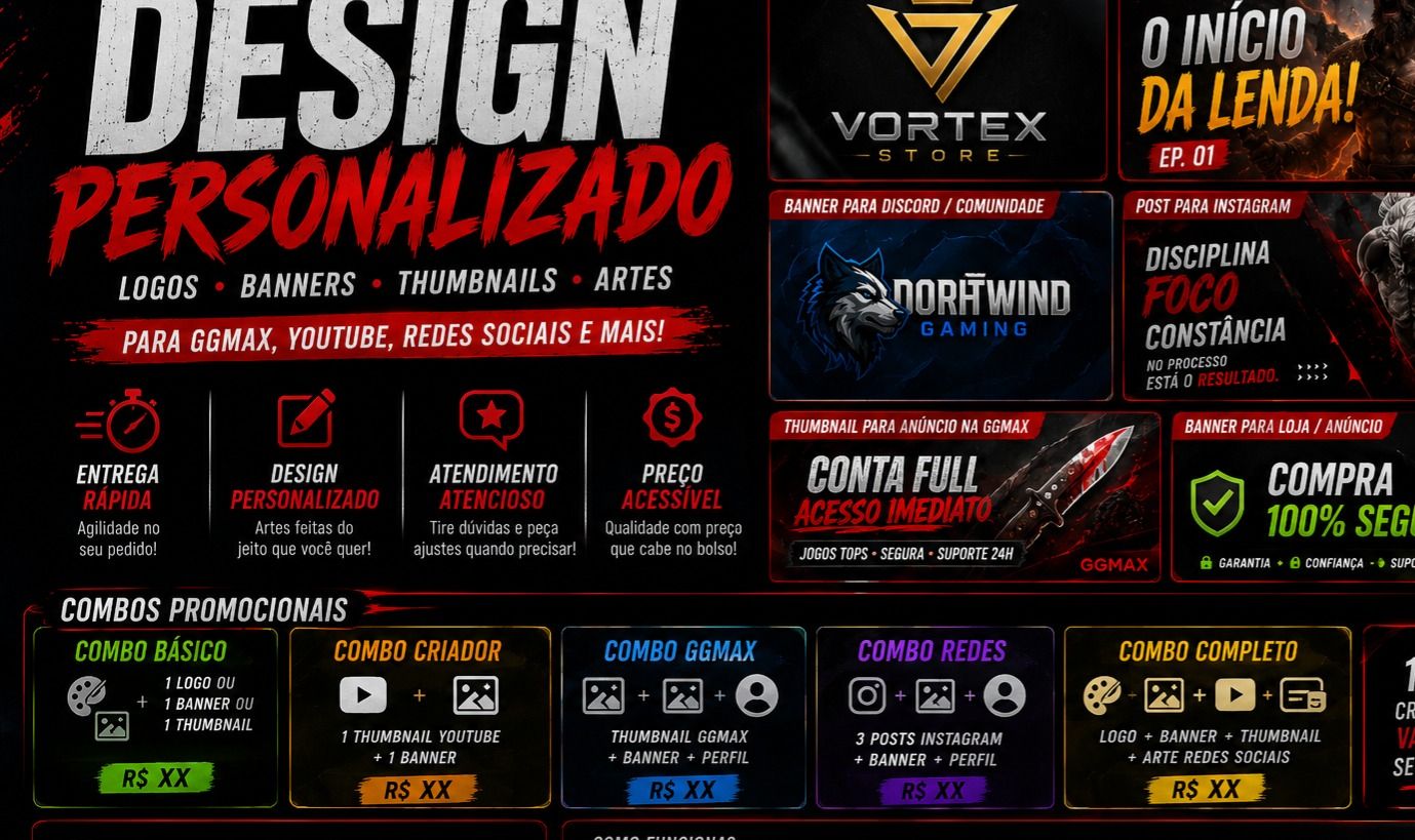 Criação de Logos, Banners, Thumbnails e Artes Personalizadas | GGMAX,YouTube etc