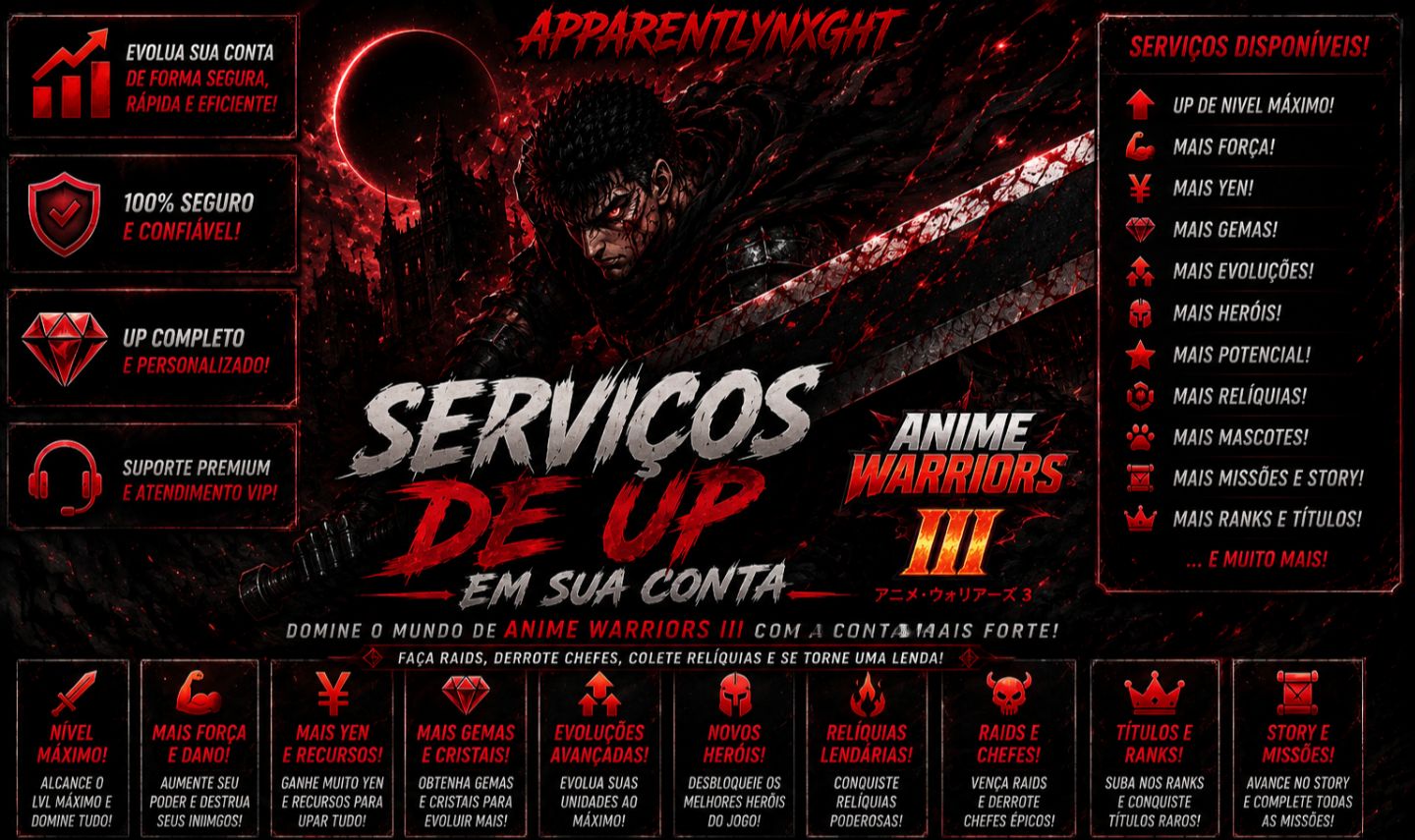SERVIÇOS DE UP EM SUA CONTA ANIME WARRIORS III (3) | ROBLOX