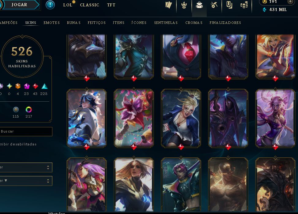 CONTA COLECIONADOR|526 SKINS|SIVIR CAÇADORA/NEO PAX|QIYANA+AATROX PRESTÍGIO2022