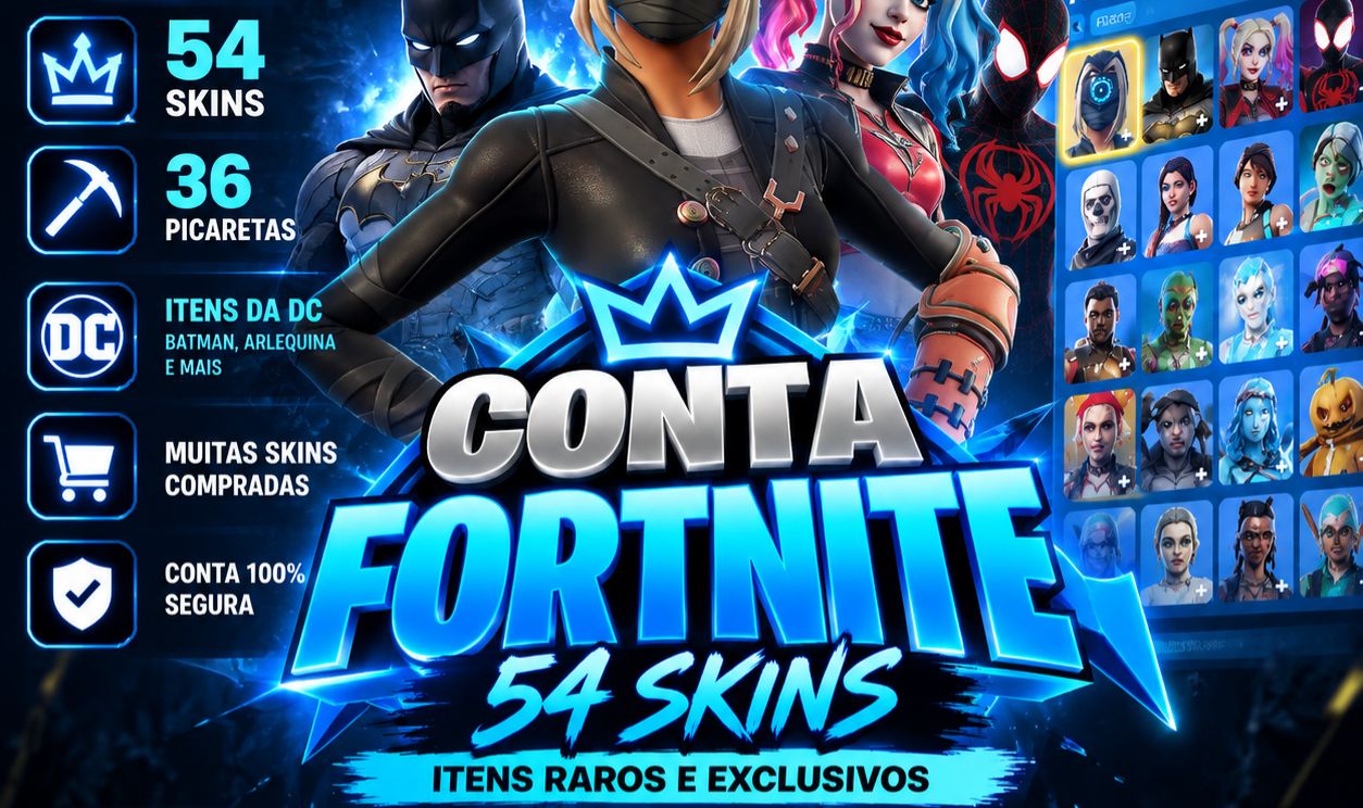 FORTNITE 54 SKINS | BATMAN + DC | MUITAS SKINS COMPRADAS