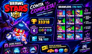 Conta Brawl Stars de 2018 Rara com diversas Skins (Incluso Shelly Estelar)