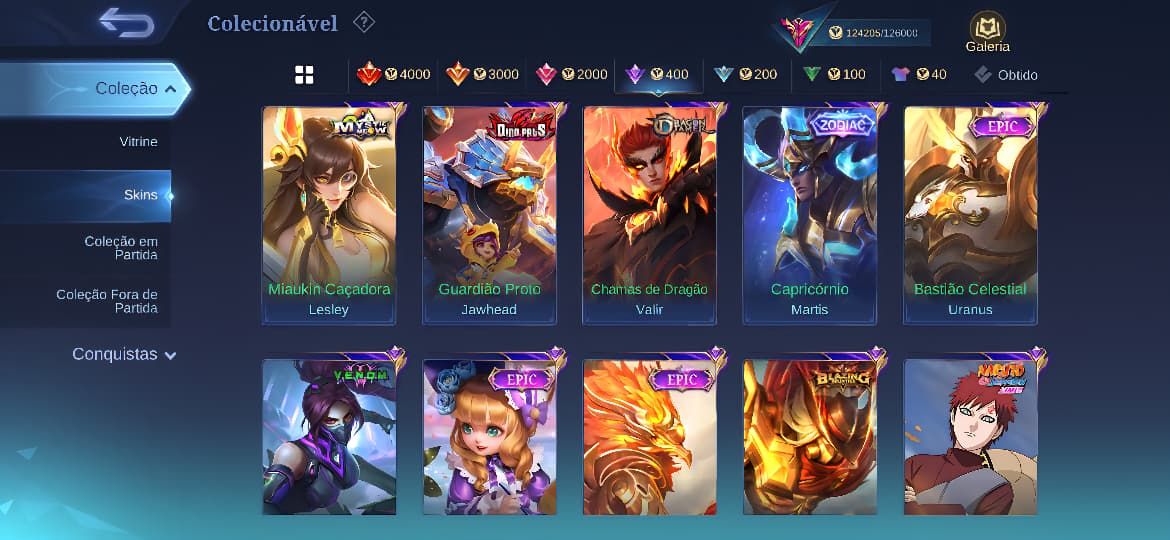 Conta Mobile Legends - 326 Skins Legends e Raras - Informações de Login Alterave