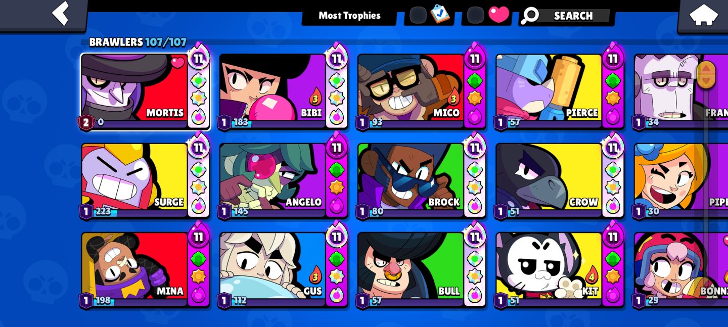 CONTA DE BRAWL STARS COM 107 PERSONAGENS