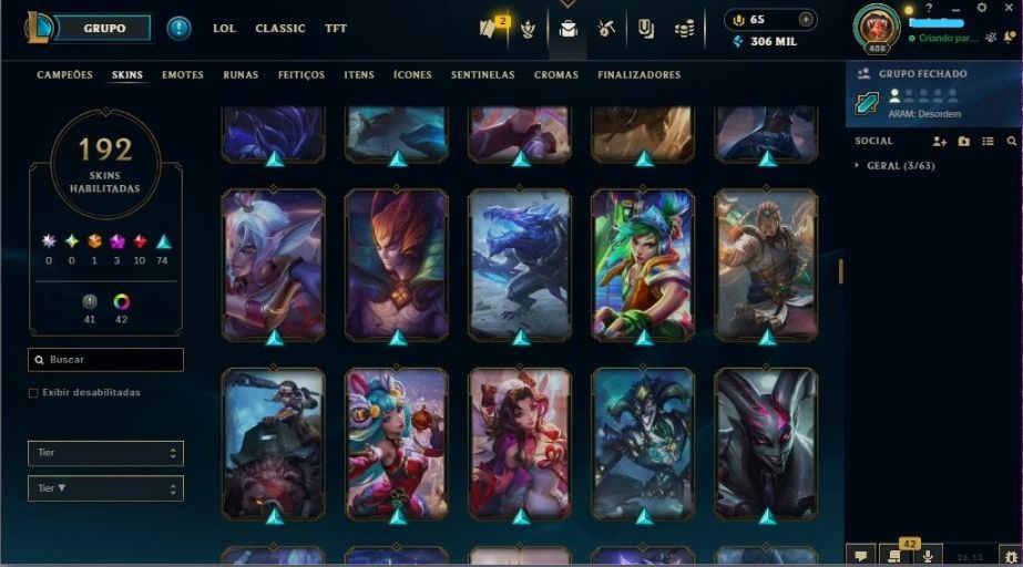 Conta League of Legends | 210 Skins | 326 Ícones | 218 Emotes | 358K Essências