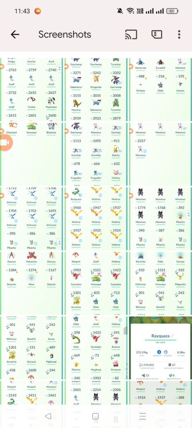 Conta nível 46e 6místico e 88 lendários e 9 mewtwo de armadura 1 mewtwo 100%