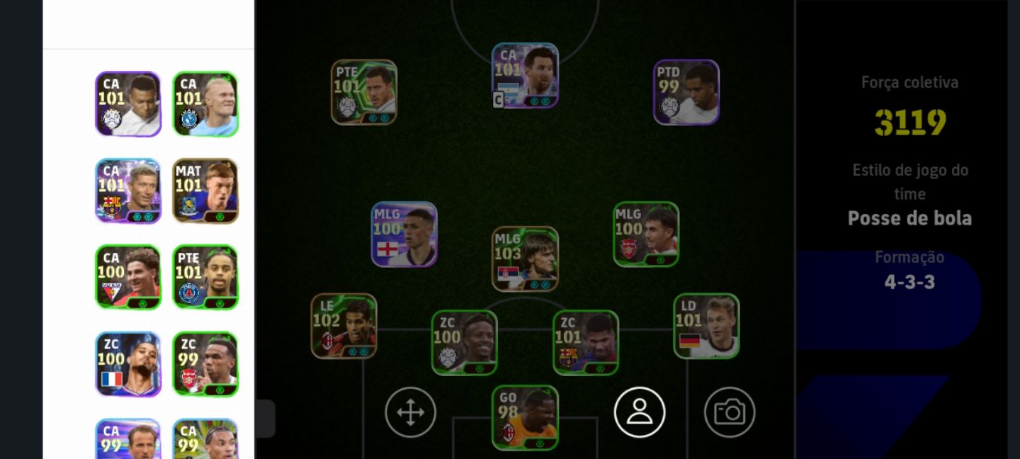 CONTA EFOOTBALL MOBILE Com técnico, 3119 de força e os outros jogadores bons