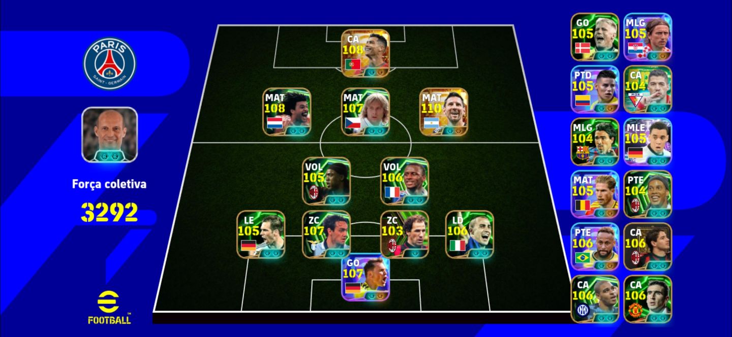 CONTA TOP eFootball 3292 FORÇA | GULLIT 108 + MESSI 110 + BANCO RECHEADO!
