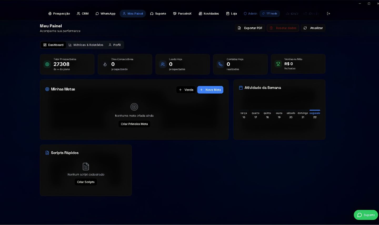 PLATAFORMA DE PROSPECÇÃO DE LEADS, CRM E DISPAROS PARA VENDEDORES - MENSAL