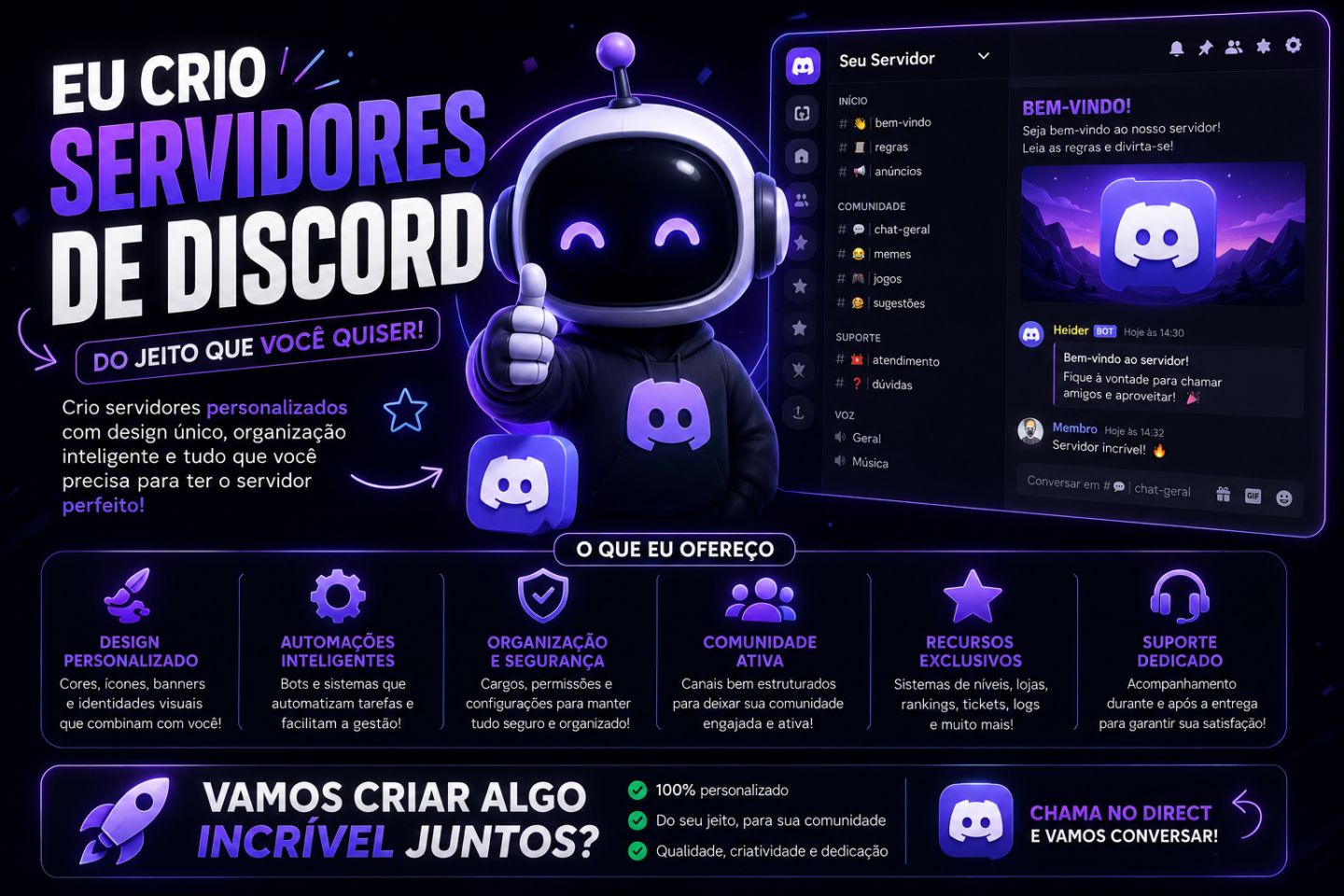 [PROMOÇÃO] CRIO BOT PARA DISCORD, E CRIO SEU SERVIDOR NO DISCORD !