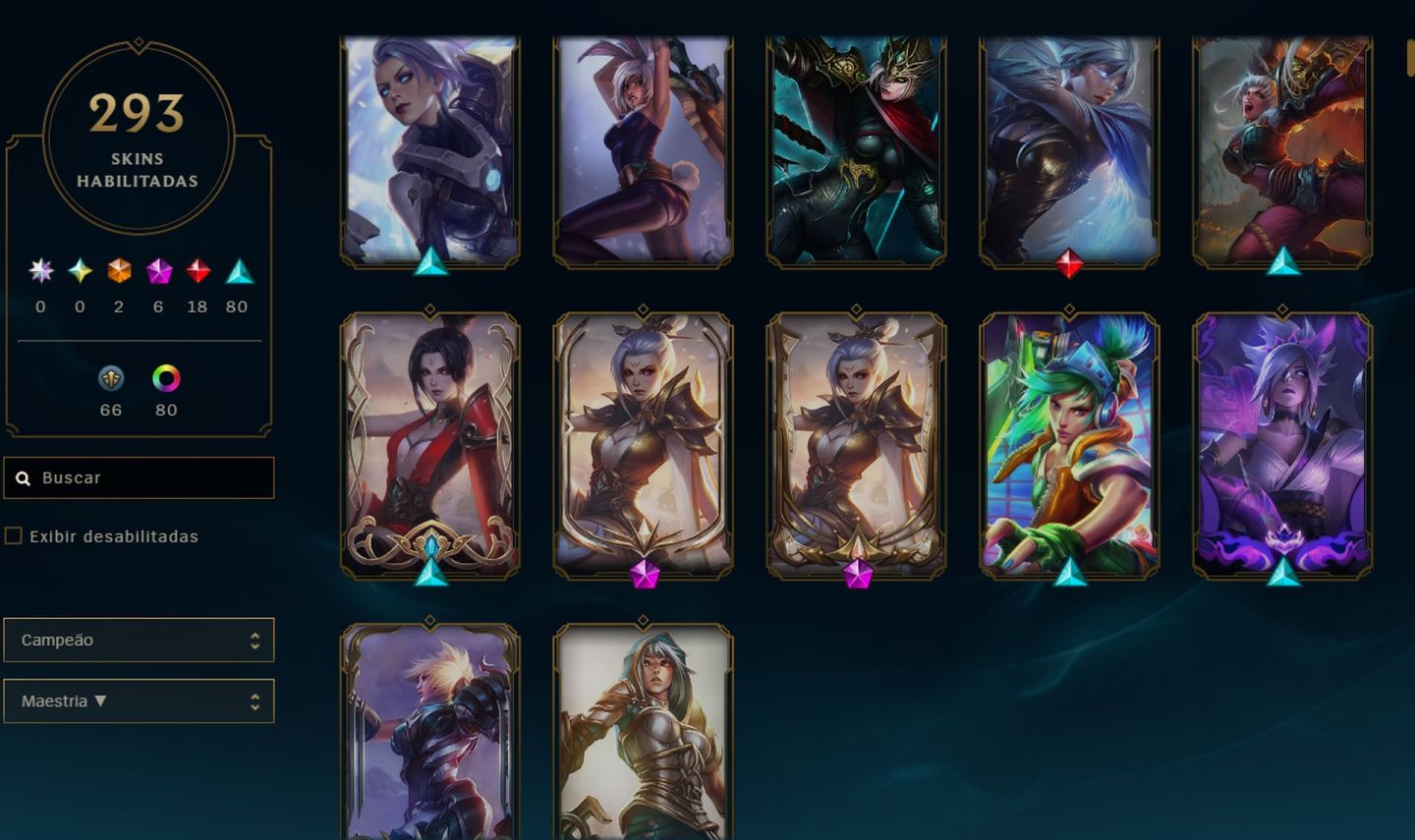 CONTA MONO RIVEN PLATINA IV COM 12 SKINS DELA 293 SKINS NO TOTAL