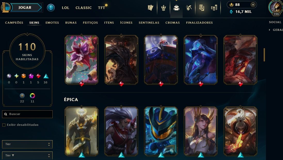 Full Acesso - 110 Skins - 150 Campeões - Level 196 - Promoção Só Hoje!!!