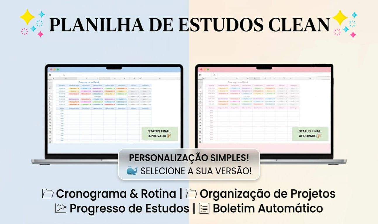 PLANILHA DE ESTUDOS AESTHETIC - PARA TODAS AS ESCOLARIDADES