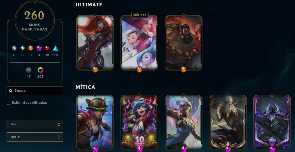 Conta LoL | LEVEL 617 | 260 skins | Elo Gold 3