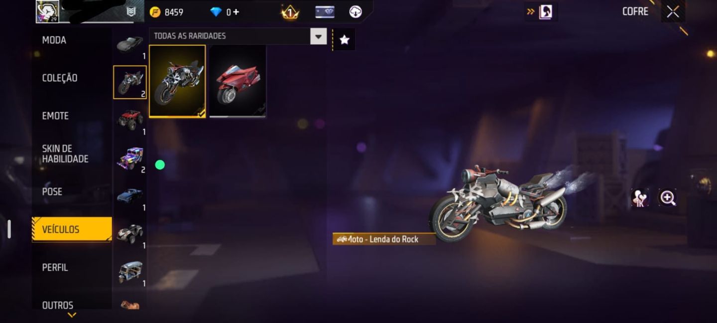 Conta Free Fire Nível 29 - Visual Caveira + Moto + Pet