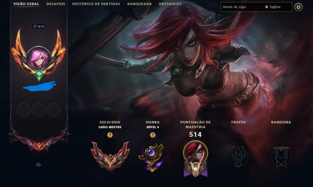 Conta Grão Mestre 1500pdl 232 skins Nivel 415 todos os campeões