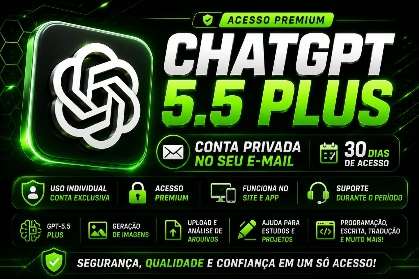 CHATGPT 5.5 PLUS | CONTA PRIVADA | 30 DIAS | ACESSO PREMIUM