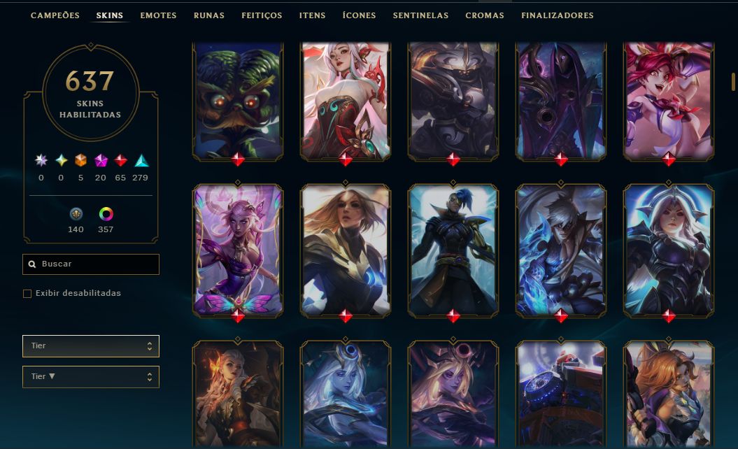 CONTA LOL PLATINA II + 637 skins(5 ultimates, 20 Miticas, 65 Lendarias,279 epic)