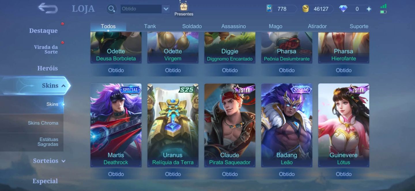 Conta MBL pronta pra jogar com skin gojo do Xavier