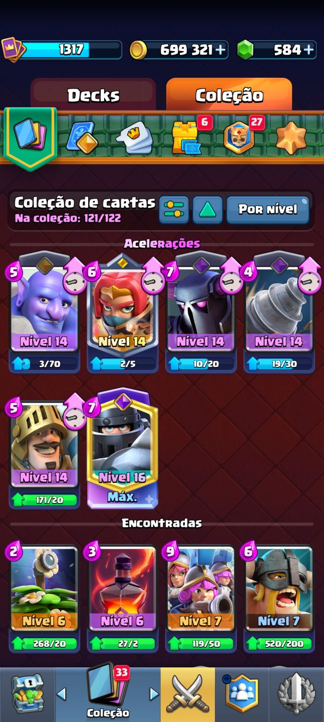Clash Royale | 10.304 Troféus | 121/122 Cartas| Mega Cavaleiro Nível 16 evo|699k