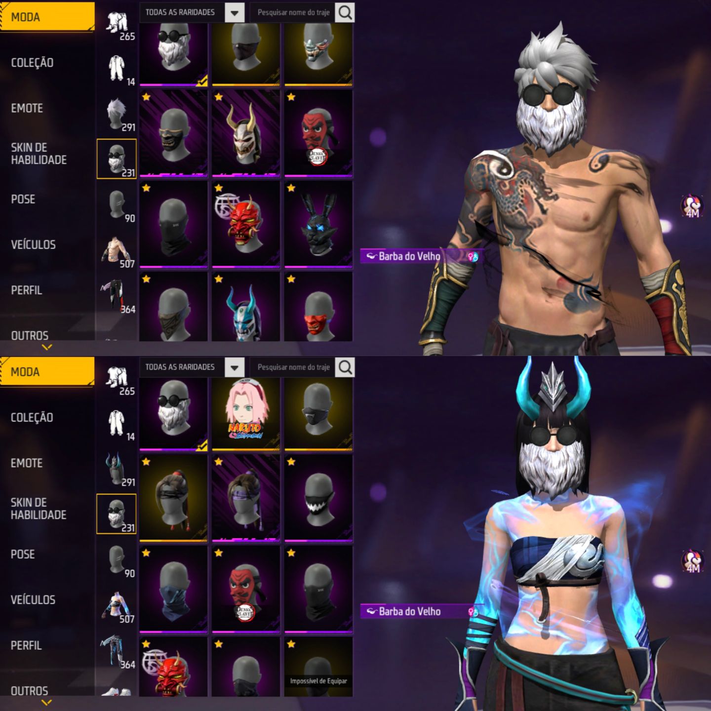 CONTA FREE FIRE PRIME 8, FEMININA E MASCULINA