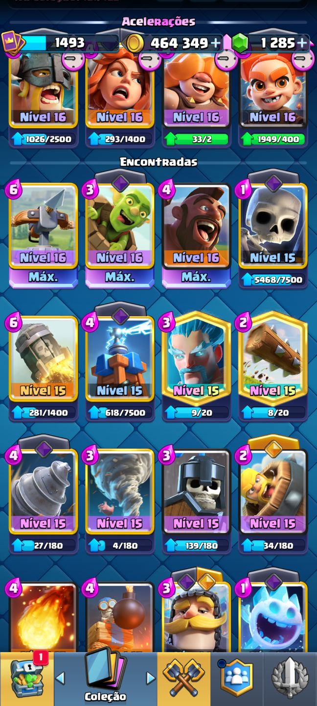 Conta de Clash a venda com vários emotes raros e SKINS de torre