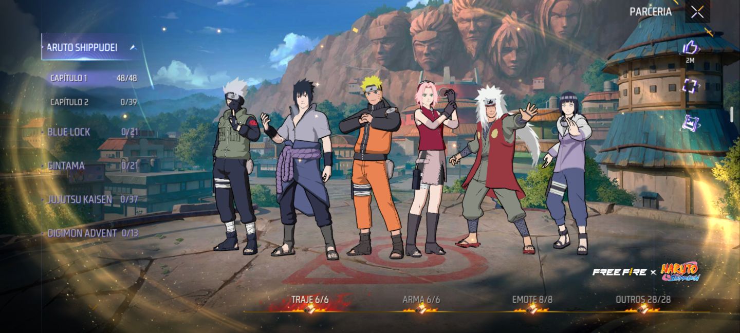 Conta de free fire com tudo da parceria de Naruto completa