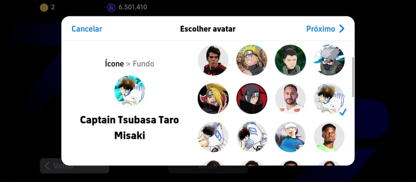 Conta Efootball com vários jogadores e avatares do Naruto