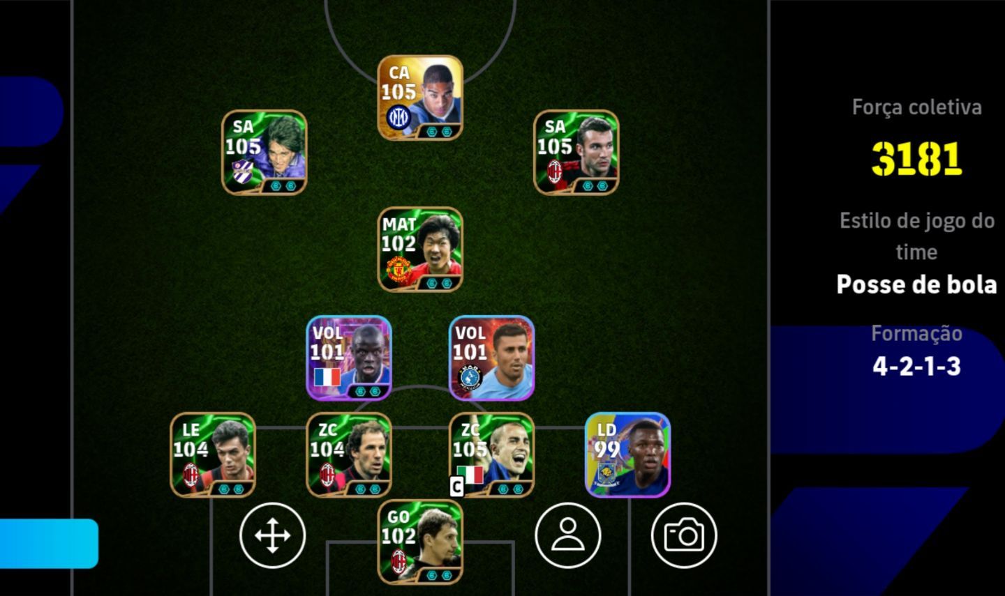 Efootball mobile. 3203 fc - Adriano 107, Cheva e Batigol.