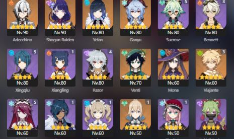 CONTA GENSHIN AR 55 | 10 PERSONAGENS 5 ESTRELAS