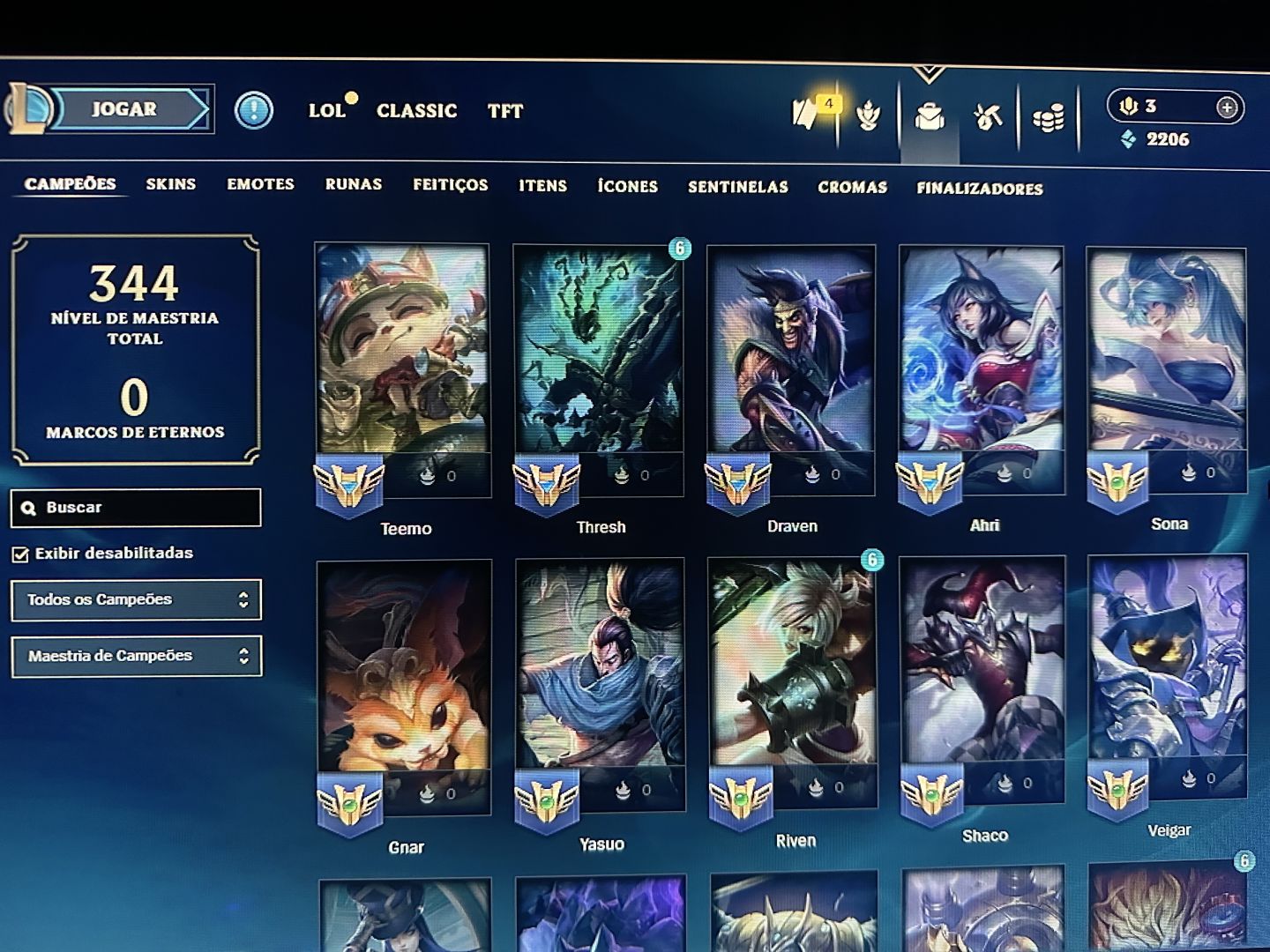 CONTA LOL ANTIGA 2015 | 344 CAMPEÕES | 77 SKINS | DJ SONA | 128 ÍCONES RAROS