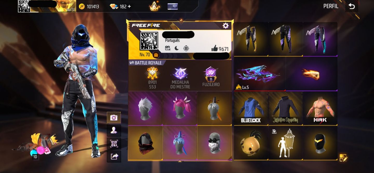 Conta free fire gemada com angelical entrada barba bandeirao punho 650 peitorais