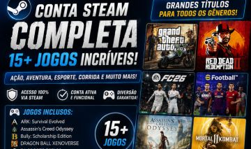 CONTA STEAM COMPLETA | GTA V + RDR2 + FC 26 + eFOOTBALL + MK11 | 15+ JOGOS