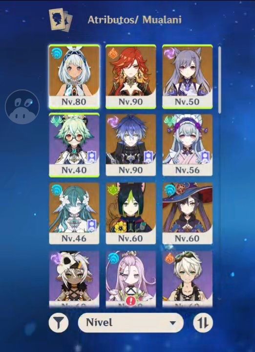Conta Genshin AR53 com Mualani, Flins, Mavuika, e Voidyanitsa e Skin YaoYao