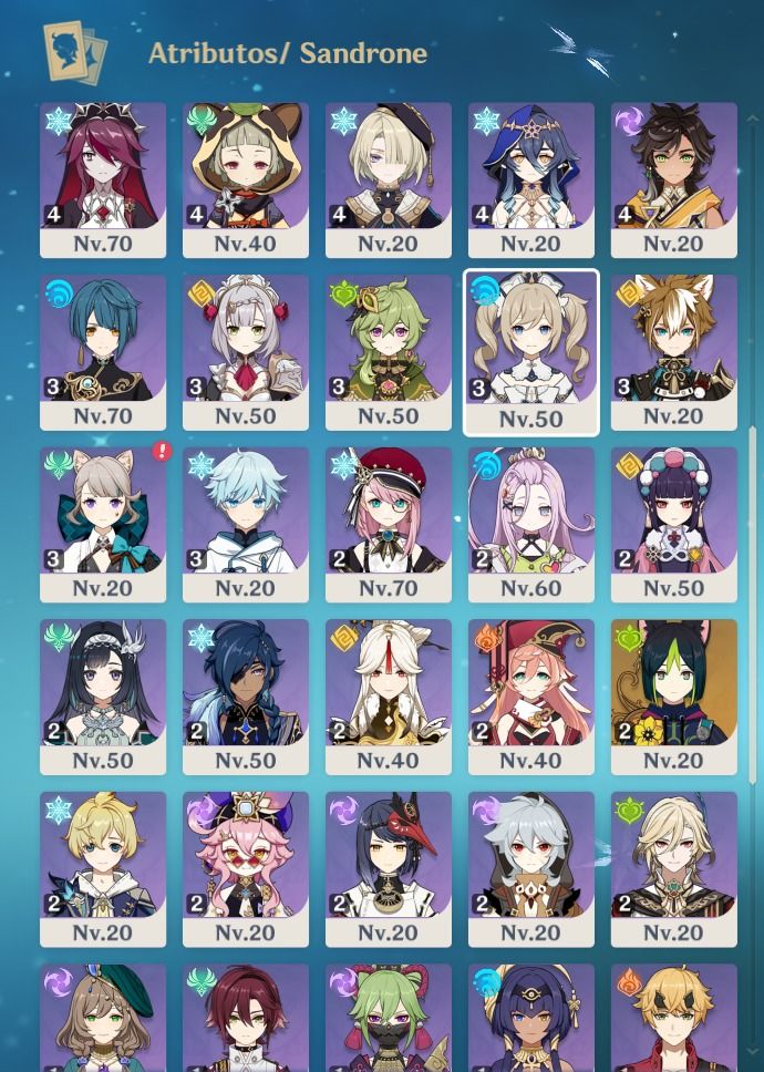 Genshin Impact AR 58 | América | 23 personagens 5 | 8 armas 5
