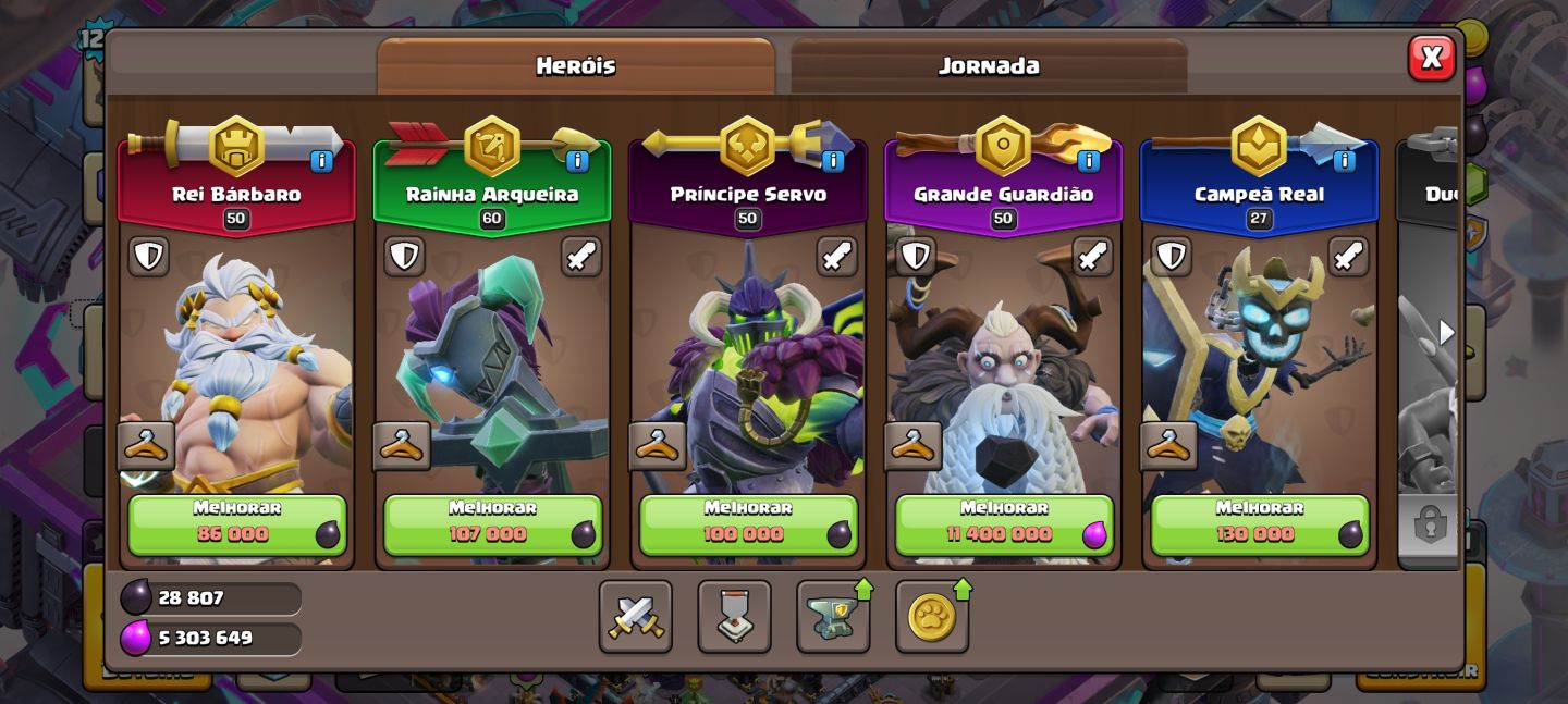 Conta COC CV14 bem upada - SKINs de heróis e paisagem